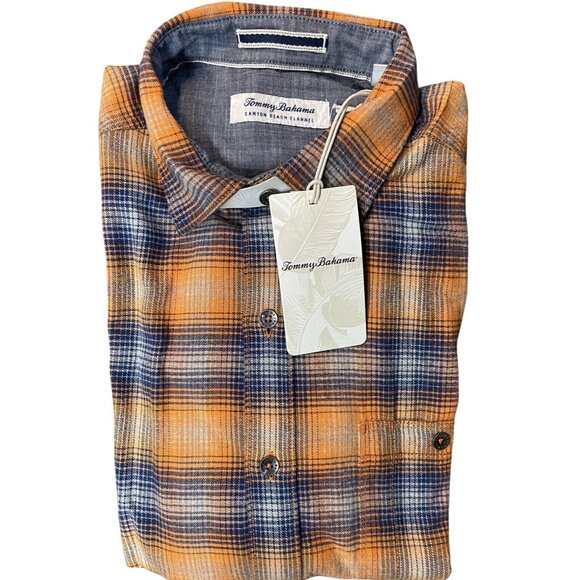 Tommy Bahama Men's Size Small Canyon Beach Shadow Check Flannel Pumpkin Spice - Picture 4 of 5